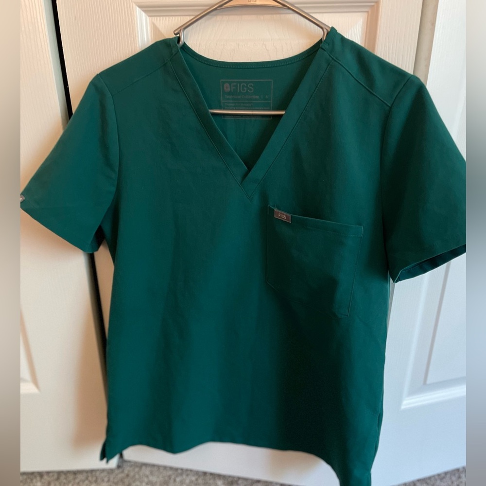 Figs Hunter  Green V-Neck Scrub Top